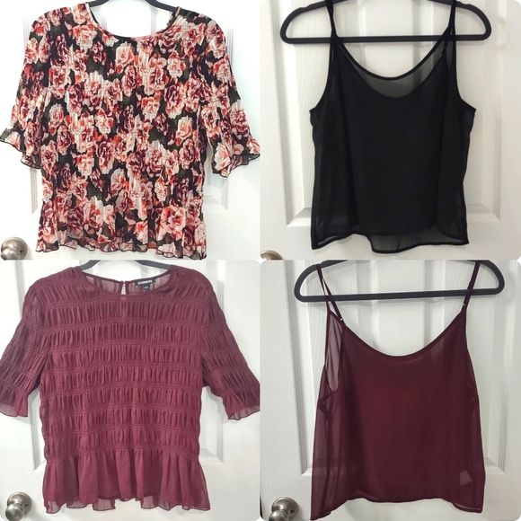 SET OF 4 Express Purple Floral Sheer Ruffle Floral Blouse & Cami Size L - Picture 16 of 16